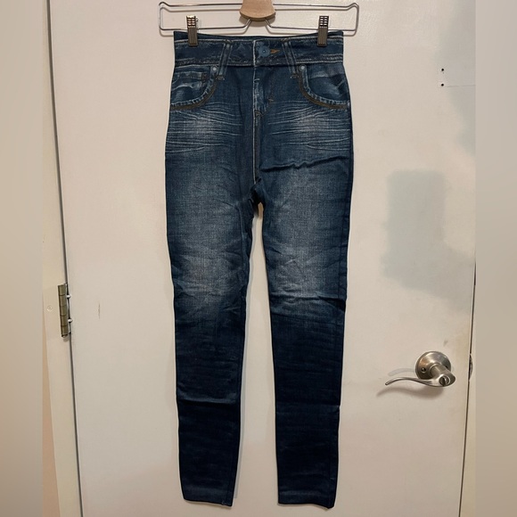 Fake Jeans Fleece Lined Leggings, One Size Fits Most - Picture 1 of 3